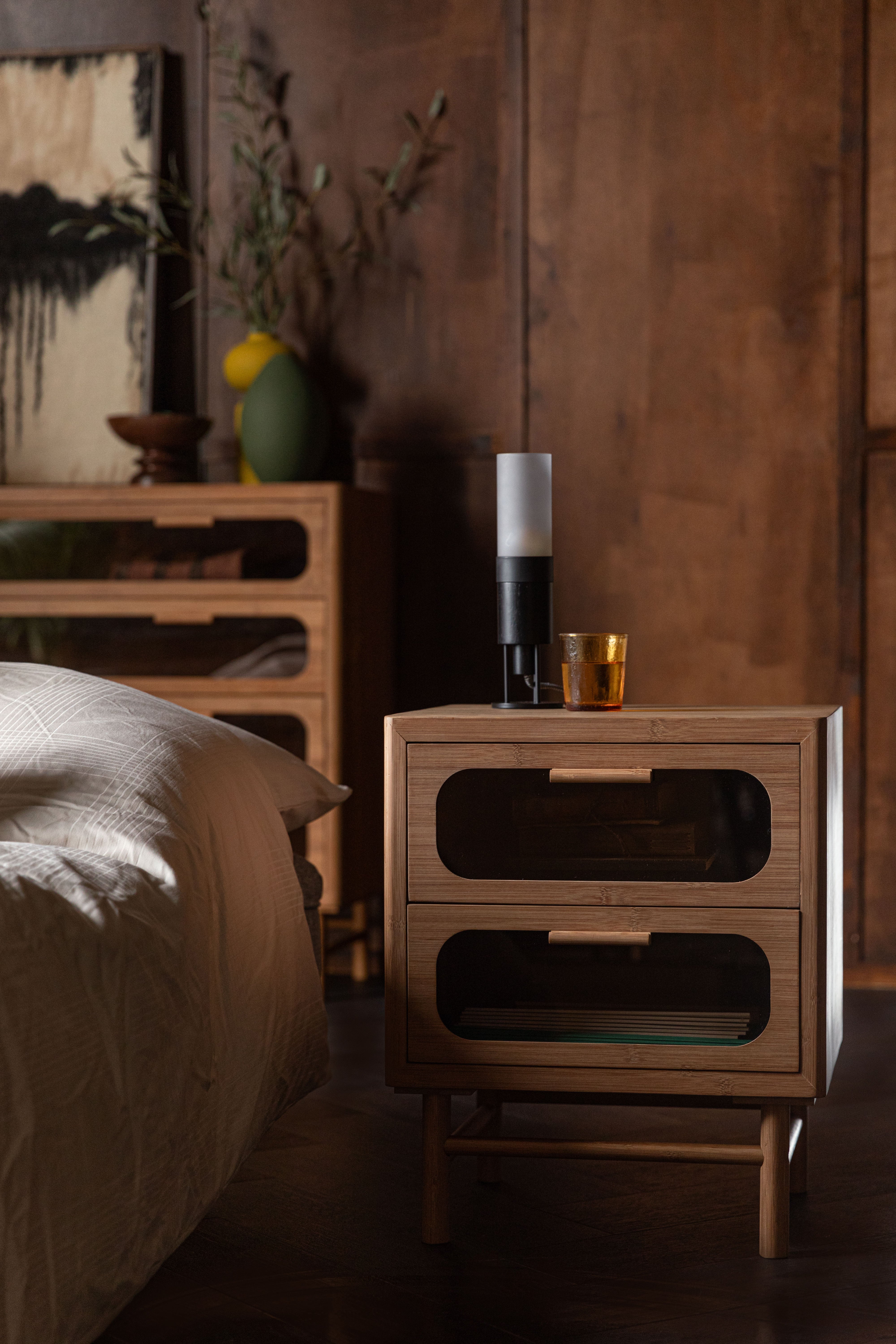 Dutchbone Caroun Natural Bamboo Bedside Table | 2 Drawers